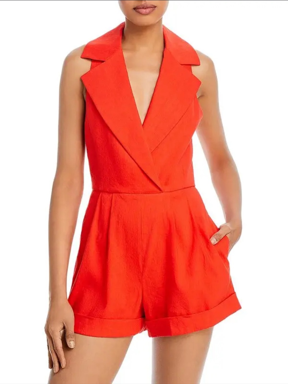 Alice + Olivia Merritt Linen Blend Romper Orange Size 4 Tailored